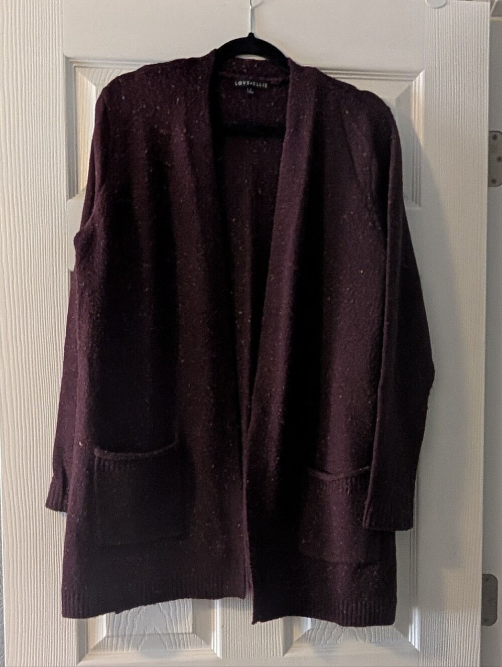 Love❤️Ellie Plum Open-Front Cardigan with Patch Pockets